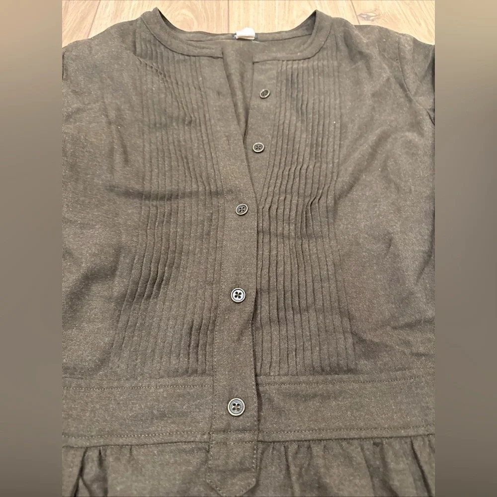 J.Crew Women Sz 12 Wool Dress Pin Tuck Olive Pleated Drop Waist Cottage Prairie